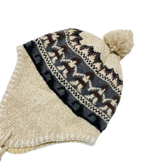 Caveman Print Knit Pom Pom Toque Hat - Picture 3 of 4